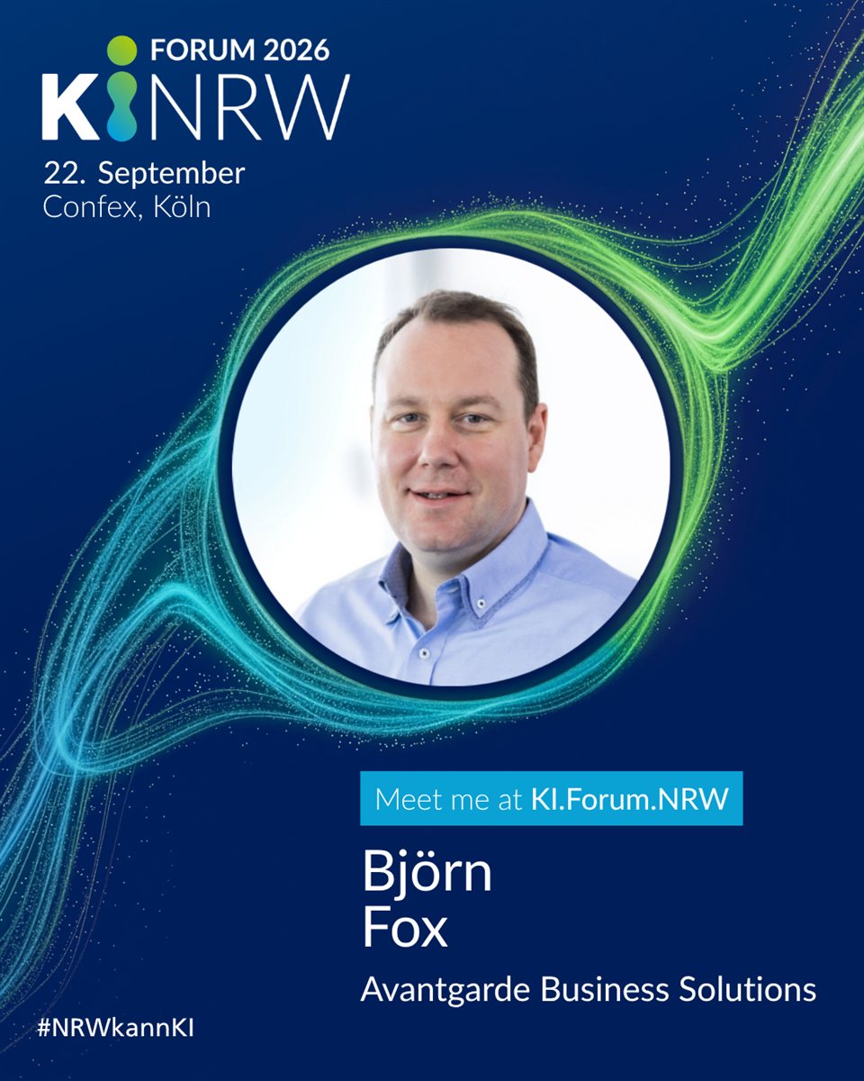 Sharepic „Meet me at KI.Forum.NRW“ – Björn Fox, Avantgarde Business Solutions, 22. September 2026, Confex Köln
